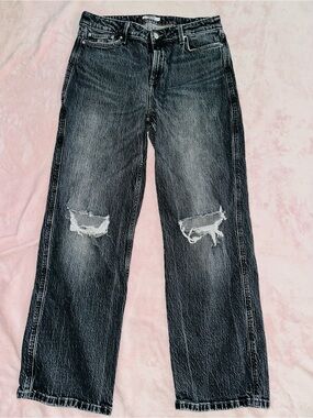 Men's Straight Black Distressed Jeans